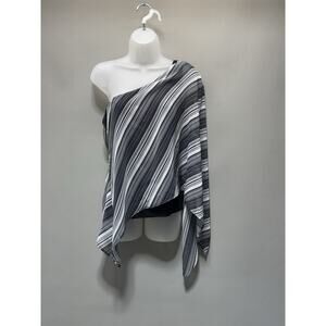 Sweet Pea One Shoulder Top M Black White Stripe Asymmetrical Draped Blouse